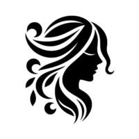 Elegant silhouette of a womans profile, featuring flowing hair and decorative elements, against a clean white background. vector