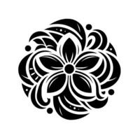 Intricate black and white floral mandala a symmetrical featuring a stylized flower at the center surrounded by leaves and swirling patterns. vector