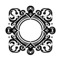 Ornate black and white circular frame with intricate floral and geometric designs, ideal for embellishment. vector