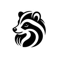 A stylized black and white of a badgers head, showcasing bold stripes and a friendly expression, set against a plain white background. vector