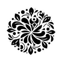 Symmetrical floral in bold black and white, featuring curving petals, dots, and leaf shapes, centered on a plain background. vector