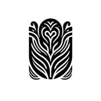 Abstract black and white botanical with heart motif, featuring flowing lines on a white background. vector