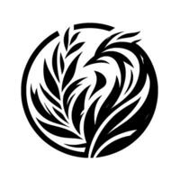 An elegant, stylized monochrome emblem featuring a phoenix or bird silhouette within a circular frame, evoking a sense of grace and minimalism. vector
