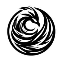 Abstract black and white phoenix a stylized bird symbol within a circular frame on a clean white background, evoking transformation. vector