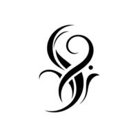 Abstract black tribal swirling lines curves, elegant and minimalist on a white background. vector