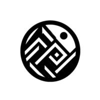 Geometric fish within a circle, featuring stylized shapes, a minimalist design, and a black dot resembling an eye on a gradient background. vector