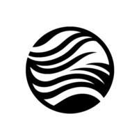 Abstract monochrome featuring a circular frame with stylized, flowing wavelike patterns, set against a stark white backdrop. vector