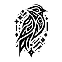 Abstract black and white bird geometric tattoo with ornamental elements decorative style on white canvas. vector