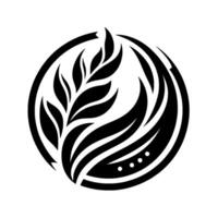 A symmetrical black and white circular featuring stylized botanical elements, composed of leaves and a central branch, evoking a sense of balance and organic harmony. vector