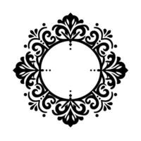 Elegant black and white ornamental circular frame with floral and swirl motifs, suitable for invitations or embellishments. vector