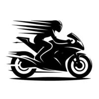Sleek silhouette of a rider and sportbike, rendered in black and white, conveying speed and motion with dynamic lines, set against a clean, bright backdrop. vector
