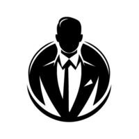 Silhouette of a man in a suit enclosed in a black circular frame, depicting professionalism and elegance against a white background. vector
