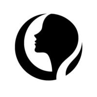 Elegant silhouette a female profile framed within a crescent moonlike shape, emphasizing curves, contrasts, and a sense of timeless grace. vector