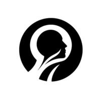 A minimalist, stylized of a human head profile emerging from within a circular frame, featuring organic, flowing lines suggestive of growth. vector