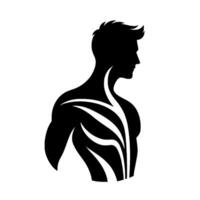 Silhouette of a muscular man, side profile, encircled in a white backdrop, showcasing veins as artistic elements, evoking strength. vector