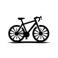 A minimalist, stylized, black silhouette of a road bicycle on a white background, showcasing its key components. vector