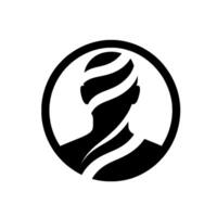 Abstract silhouette of a person within a circle, featuring flowing white strips across the face and head, emphasizing obscurity and modern design. vector