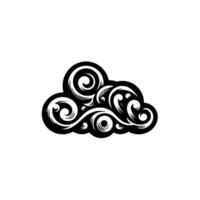Elegant black and white swirl cloud design, featuring a stylized, ornamental cloud formation with intricate patterns against a clean white background. vector