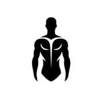 Silhouette of muscular male torso with back on white background, depicting strength. vector