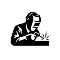 Silhouetted welder at work, illustrating sparks and precision in a bold black and white design, emblematic of skilled craftsmanship. vector