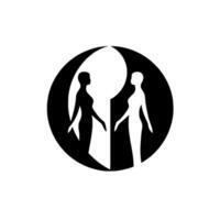 Yinyang inspired two silhouetted female figures, black and white, forming a circle, representing balance. vector