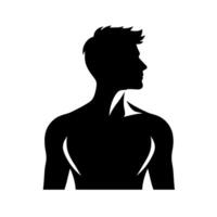 Minimalist silhouette of a man facing right black figure with defined shoulders and hair, against a white background, evoking strength and simplicity. vector