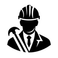 Silhouette of a professional engineer with a hard hat, suit, tie and a hammer, ideal for construction, architecture, or industrial design. vector