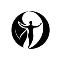 A stylized silhouette of a human figure with open arms, within a yinyanginspired shape, conveying balance and freedom. vector