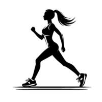 Dynamic silhouette of a female runner in motion, emphasizing speed and athleticism, set against a clean white background. vector