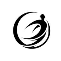 Abstract silhouette of a reaching figure encircled by a circular design, representing freedom and movement. vector
