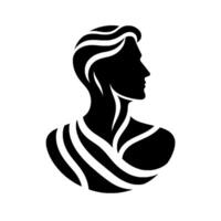 A minimalist black and white featuring a stylized human profile, focusing on a mans head and shoulders, with flowing lines adding artistic flair. vector