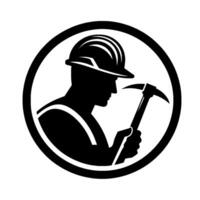 Silhouette of a miner with a pickaxe inside a circle a symbol of hard work and mining vector
