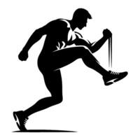 Dynamic silhouette of a man engaged in active exercise, running with resistance straps, expressing fitness and strength. vector