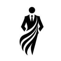 Dynamic monochrome of an abstract business figure, featuring flowing drape, representing elegance and modernity in a minimalist design. vector