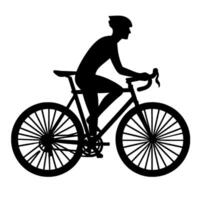 Black silhouette of a cyclist on a road bike, ascending against a white background, emphasizing movement and athleticism. vector
