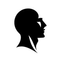 A minimalist black silhouette of two overlapping heads on a white background, possibly representing duality or mental states. vector