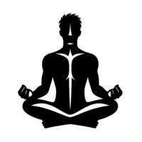 A stark black and white minimalist silhouette of a meditating figure in the lotus position, with an emphasized anatomical pattern. vector