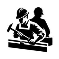 Silhouette of construction workers. one hammers, the other holds a briefcase. symbolic of labor and construction. vector