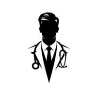 Silhouette of a doctor, illustrating professionalism, wearing a white coat and a stethoscope, symbolizing healthcare and medical expertise on a textured background. vector