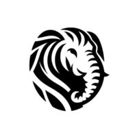 Bold black and white geometric of an elephant head within a circle, depicting strength and wildlife. vector