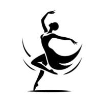 Graceful silhouette a ballerina in dynamic dance, performing with flowing dress and artistic lines against a pristine white background. vector