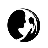 Symbolic silhouette composition large human form cradling a smaller one within a circular embrace, evoking themes of protection and growth. vector