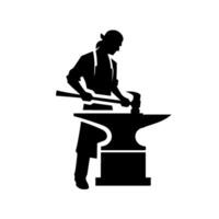 Blacksmith silhouette a stylized, monochrome image of a blacksmith hammering metal on an anvil, emphasizing strength and craft. vector