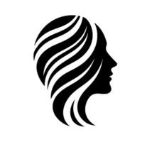 Silhouette of a womans profile with flowing stylized hair, a minimalist on a white background, creating a sense of elegance and sophistication. vector