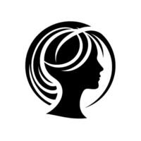 Elegant silhouette a stylized, minimalist depiction of a womans profile framed by a flowing, circular design, rendered in stark black and white. vector