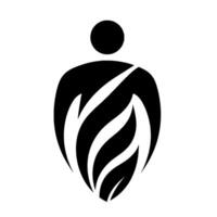 Abstract silhouette of a human form with a head, and integrated leaflike shapes in a bold black and white design. vector
