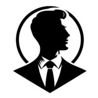 Elegant silhouette a side profile of a suave gentleman in a formal suit, framed by a black circle, exuding confidence. vector