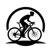 Silhouette of cyclist in action riding a bicycle, enclosed within a arch, representing motion endurance. vector