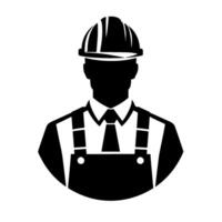 Silhouette of a construction worker in overalls, hard hat, and tie, representing construction and labor professions in a clean, bold design. vector