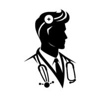 Silhouette of a healthcare professional a cleancut medical professional in profile, wearing a stethoscope and adorned with a cross symbol. vector